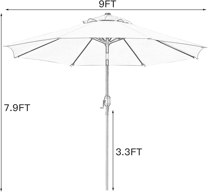 Sunnyglade 9' Patio Umbrella Outdoor Table Umbrella with 8 Sturdy Ribs（Brown） - Image 7
