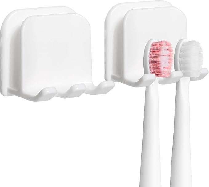 2-Piece Set of White self-Adhesive Wall-Mounted Waterproof Toothbrush Holders by Unknown