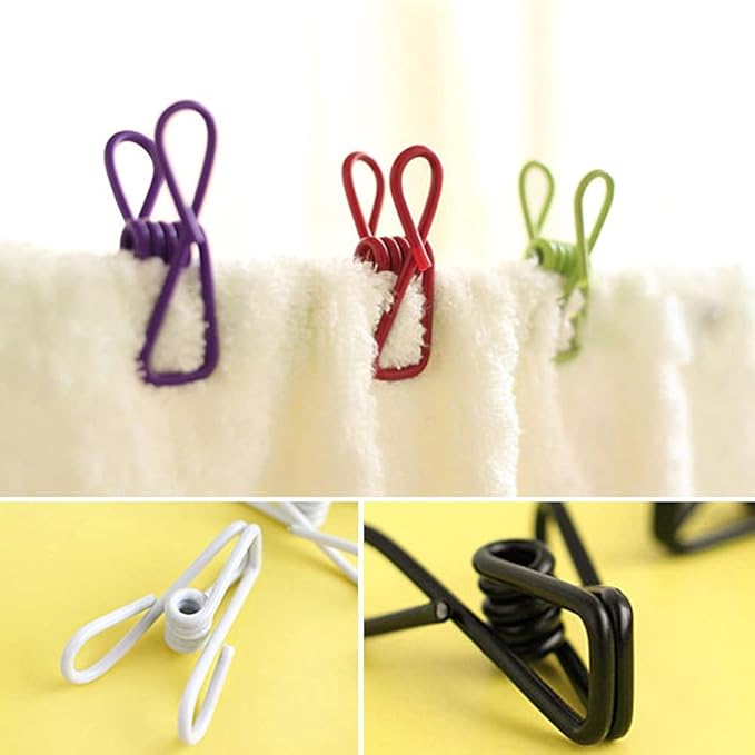 50 Pack Steel Wire Clip Utility Clips Colorful Vinyl-Coated Windproof Clothespin - Image 5