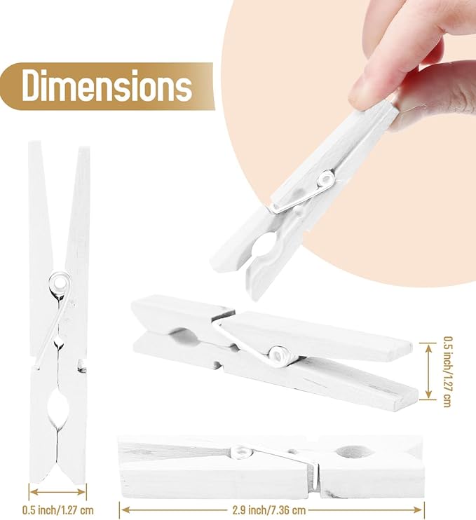 100 Pack White Clothespins 2.9 Inch, Heavy-Duty Wood Rust-Resistant Clothes Pins - Image 2