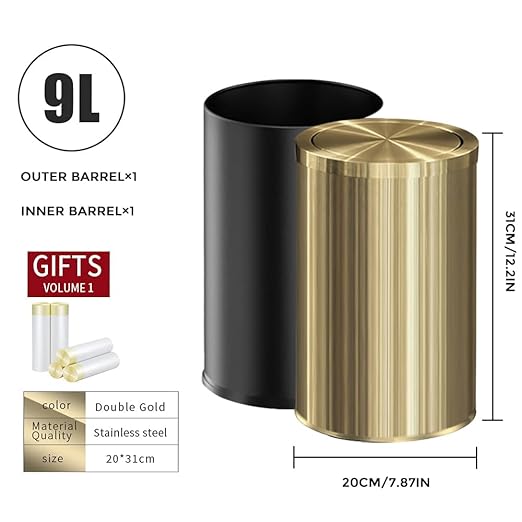 9 Liter/2.4 Gallon, Brass Small Trash can, Living Room, Bathroom，Restaurant - Image 6