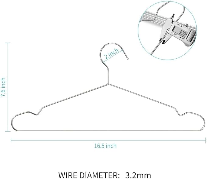 TIMMY Clothes Hangers 50 Pack Heavy Duty Stainless Steel Metal Hangers-16.5 - Image 3
