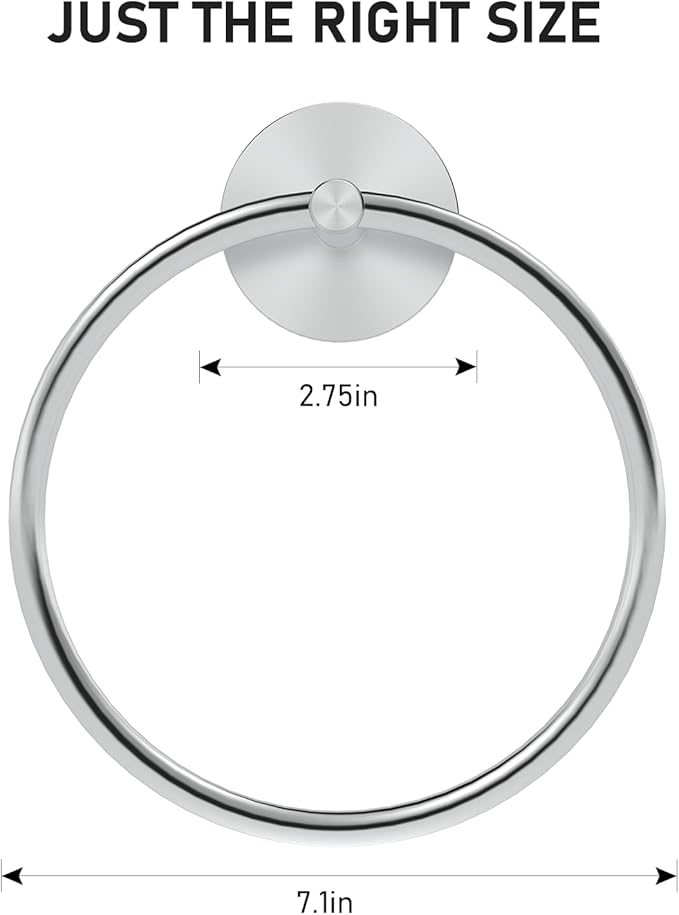 SetSail Adhesive Towel Holder for Bathroom Wall Brushed Nickel Hand Towel Ring - Image 2