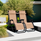 Best Choice Products Set of 2 Adjustable Steel Mesh Zero Gravity Lounge Chair Recliners w/Pillows and Cup Holder Trays - Beige - Image 2