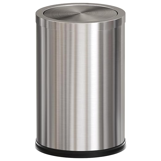 Brushed Nickel Bathroom Trash Can, Stainless Steel Garbage Can by LEASYLIFE