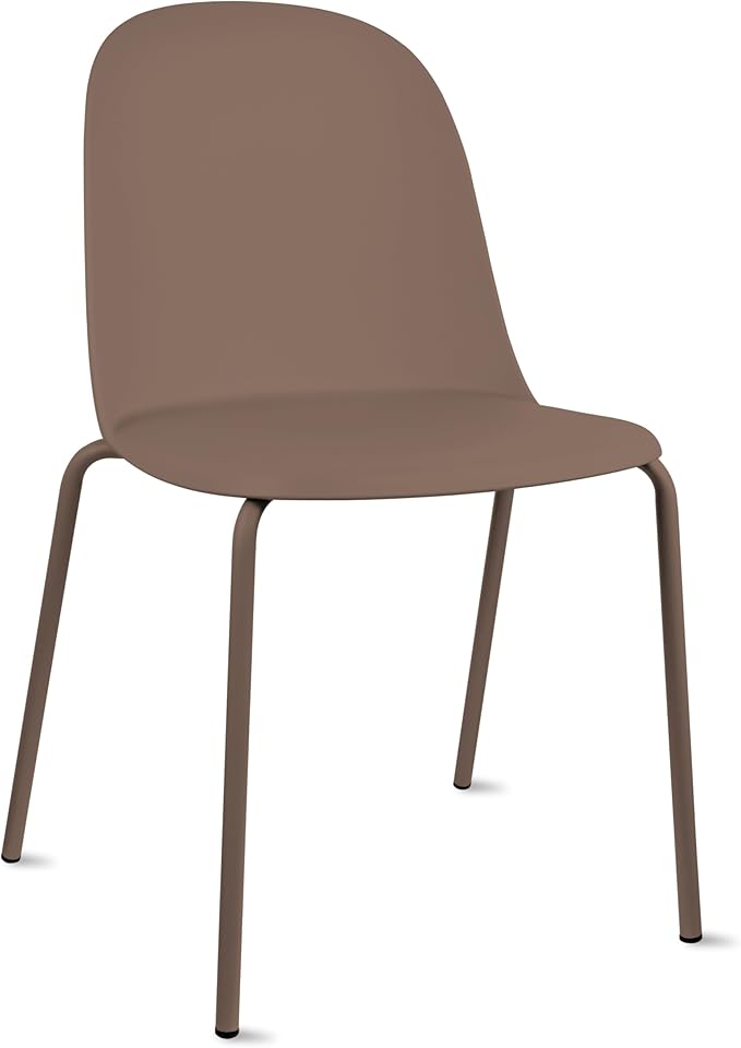 2xhome Set of 2 Modern Stackable Armless Dining Chairs | Plastic Shell Seat with Metal Legs | Indoor or Outdoor Use | Home Kitchen Patio, Brown - Image 4