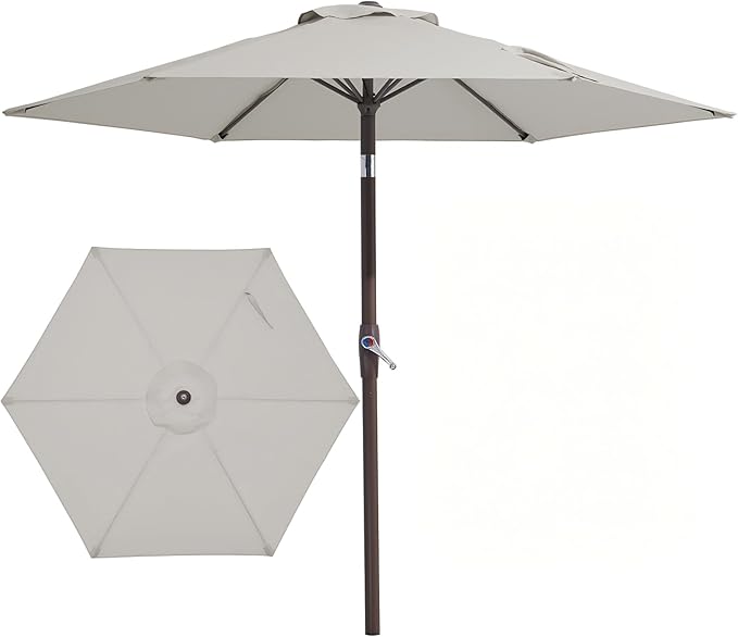 JEAREY 7.5FT Patio Umbrella Market Table Umbrella with 6 Sturdy Ribs, Push Button Tilt/Crank Outdoor Umbrella for Garden, Deck, Backyard, Pool and Beach,Light Grey by JEAREYOutdoorsCollection