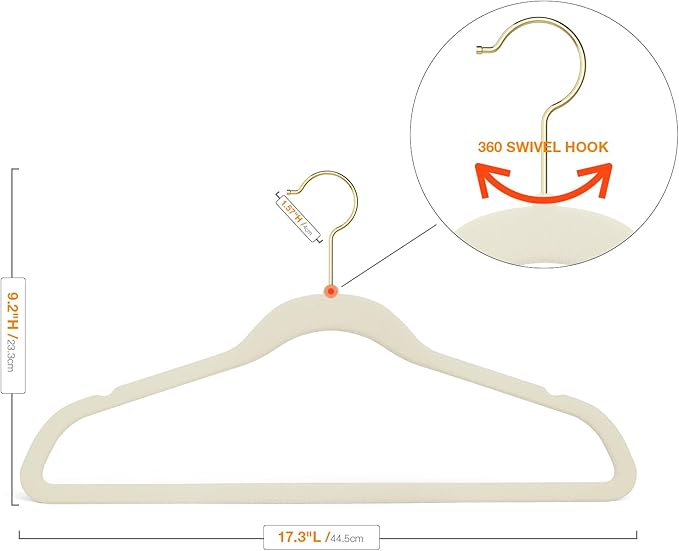 Korpai 50 Pack Beige Velvet Hangers, Coat Hanger Non Slip, Heavy-Duty, Space - Image 2