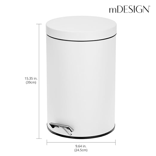 mDesign 3.2 Gallon/12 Liter Round Metal Step Trash Wastebasket, Garbage - Image 3