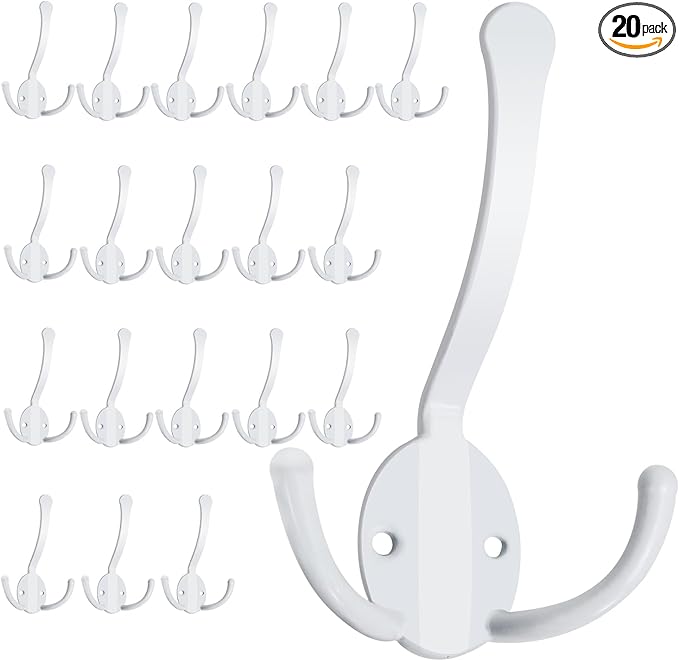 20 Pack Coat Hooks Heavy Duty, Metal Three Prongs Large Coat Hooks Wall Mounted by Homanu