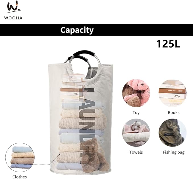 WOOHA 125L Large laundrybasket, Collapsible laundry hamper, Tall Clothes - Image 7