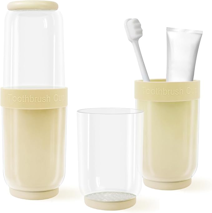 Toothbrush Cup with Cover, Travel Toothbrush Case Portable Toothbrush Holder by QIEPOMI
