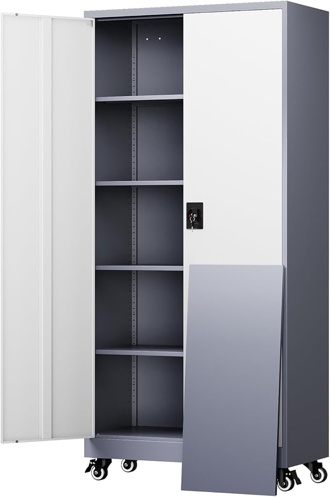 Yizosh Metal Garage Storage Cabinet with Locking Doors and Adjustable Shelves,- 75" Rolling Steel Tool Cabinet for Home Office,Garage,Warehouse by Yizosh