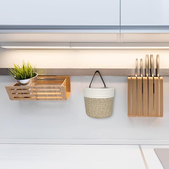 Cotton Rope Hanging Baskets for Organizing 2 Pcs Round Small Wall Basket - Image 6