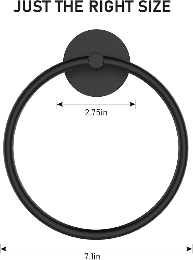 SetSail Adhesive Towel Holder for Bathroom Wall Matte Black Hand Towel Ring - Image 2