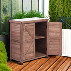 Outdoor Storage Cabinet & Potting Bench Table with Metal Top, Wooden Patio Furniture, Garden Workstation (Royal Brown, 36x31x17in) - Image 5