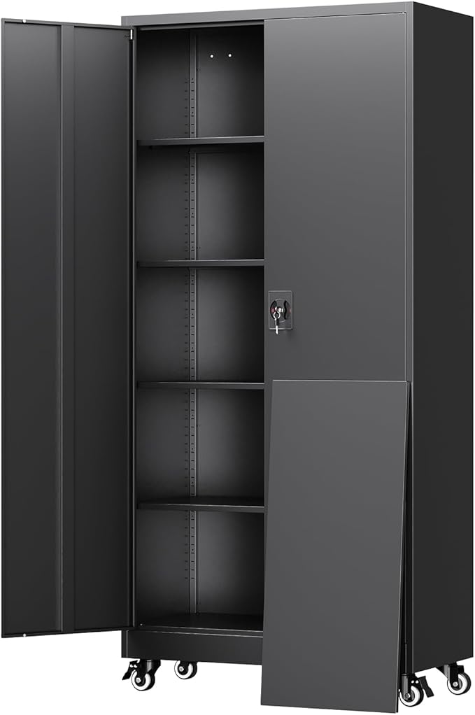 Yizosh Metal Garage Storage Cabinet with Locking Doors and Adjustable Shelves,- 75" Rolling Steel Tool Cabinet for Home Office,Garage,Warehouse by Yizosh