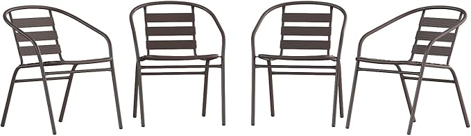 Flash Furniture Lila Metal Restaurant Stack Chairs with Metal Slats, Set of 4, Bronze by FlashFurniture