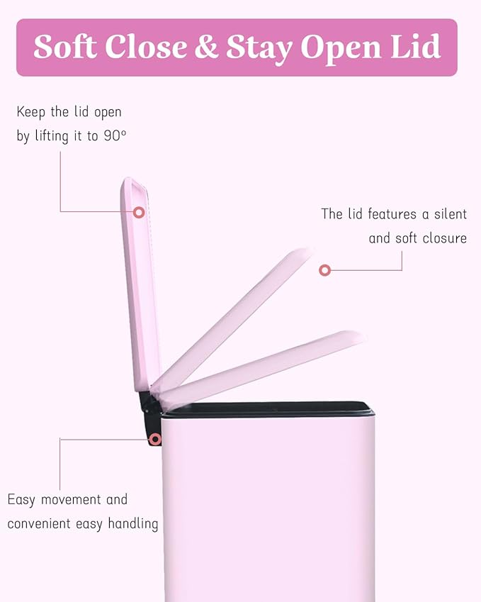 Pink Trash Can, 1.3 Gallon Bathroom Trash Can - Image 5