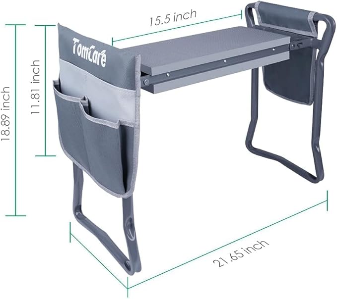 TomCare Garden Kneeler Seat Garden Bench Garden Stools Foldable Stool with Tool Bag Pouch EVA Foam Pad Outdoor Portable Kneeler Christmas Gardening Gifts for Women Men,Large 21.65"x10.62"x18.89",Grey - Image 4