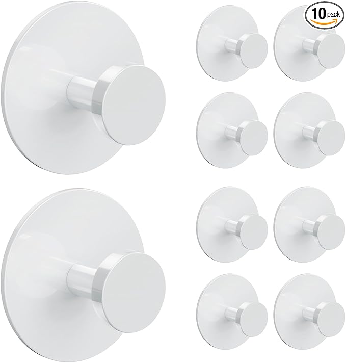 10 Pack Adhesive Wall Hook for Coat and Towel: Extra Sticky 12 LB, Stainless by BUSSDIS