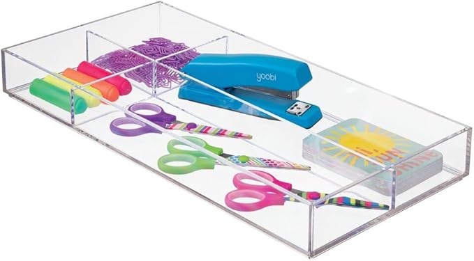 mDesign Plastic Stackable Office Divided Storage Drawer Organizer Tray - Image 4