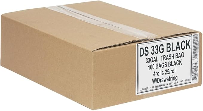 Aluf Plastics 33 Gallon 1 MIL Black Drawstring Tall Kitchen Garbage Bags - Image 5