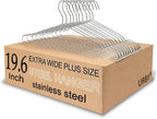 Extra Wide Wire Hangers for Plus Size Clothes, 19.6 Inch Stainless Steel Plus by Urby