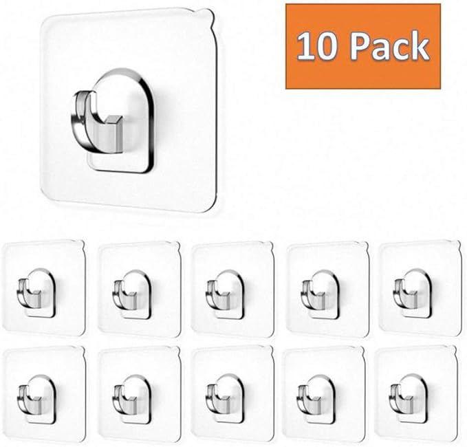 FIGO 10 Packs 15lB Seamless Small Wall Hooks Adhesive Transparent Seamless - Image 2