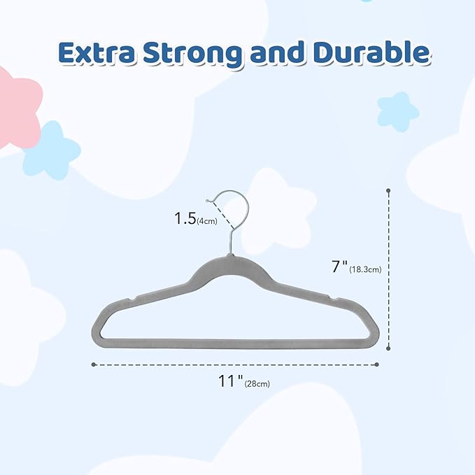 Smartor Premium 11 Inch Baby Hangers 50 Pack, Non Slip, Space Saving Felt - Image 7
