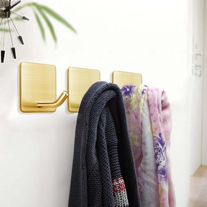 FOTYRIG Golden Stainless Steel Square Self Adhesive Hooks - Image 4