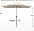 MEWAY 9ft Patio Umbrella Outdoor Table Umbrellas with Push Button Tilt and Crank, Market Umbrella 8 Sturdy Ribs for Deck, Garden, Pool and Backyard, Beige - Image 7