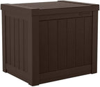 Suncast Small Outdoor Storage Box - 22 Gallon Java Resin Outdoor Deck Box, Flat-Lid Bench Seating, Patio Storage Bin Container for Organizing Tools, Cushions for Porch, Deck, Pool, & Garden by Suncast
