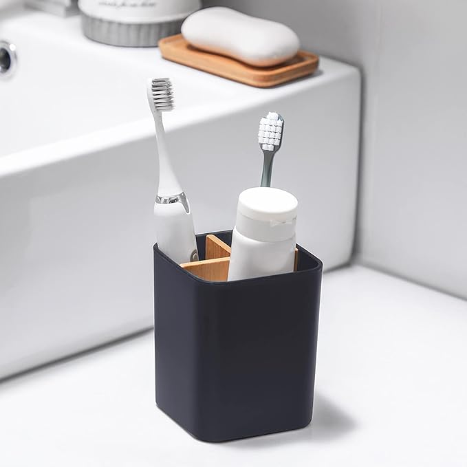Bamboo Toothbrush Holder for Bathrooms, 3 Slots Toothbrush and Toothpaste - Image 2