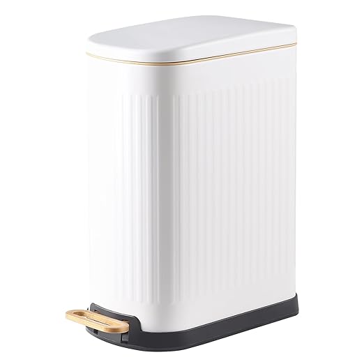 Slim Bathroom Trash Can with Soft Close Lid Stainless Steel Garbage Can Step by SYNCVIBE