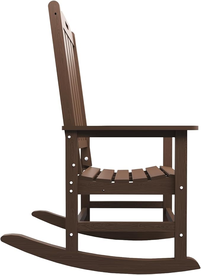 Oversized Rocking Chair Set of 4, Outdoor Rocking Chair for Adults, All Weather Resistant Porch Rocker for Lawn Garden, Brown - Image 5