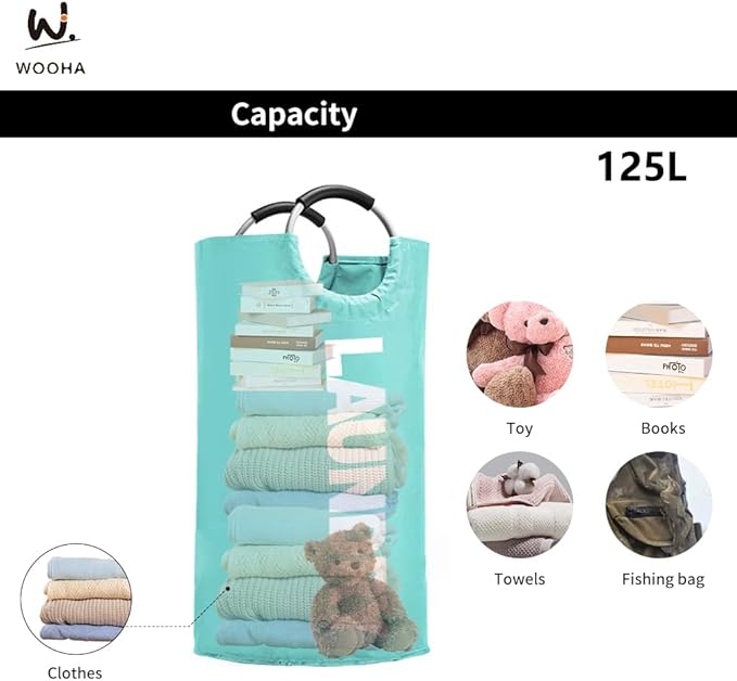 WOOHA 125L Large laundry basket, Collapsible laundry hamper, Tall Clothes - Image 6