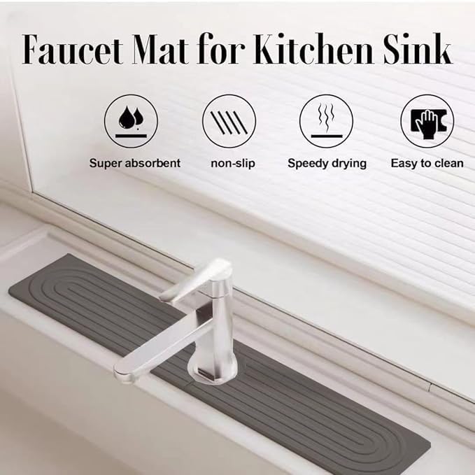 Quick Drying Stone Faucet Mat for Kitchen Sink, 15.7'' Long Diatomite Sink Tray - Image 2