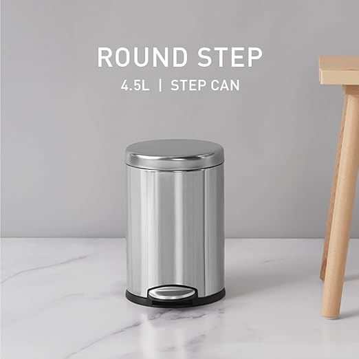 simplehuman 4.5 Liter / 1.2 Gallon Round Bathroom Step Trash Can, Brushed - Image 2