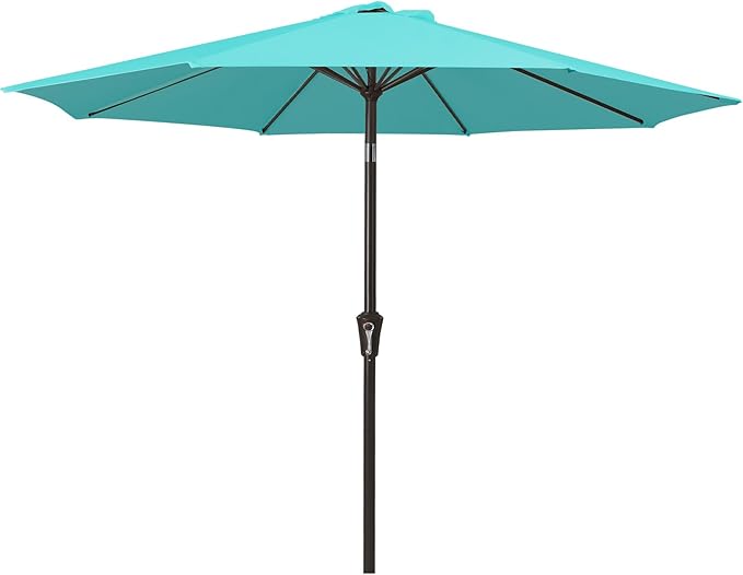 MEWAY 9ft Patio Umbrella Outdoor Table Umbrellas with Push Button Tilt and Crank, Market Umbrella 8 Sturdy Ribs for Deck, Garden, Pool and Backyard, Teal by MEWAY