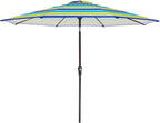 MEWAY 9ft Patio Umbrella Outdoor Table Umbrellas with Push Button Tilt and Crank, Market Umbrella 8 Sturdy Ribs for Deck, Garden, Pool and Backyard, Blue-Green Stripe by MEWAY