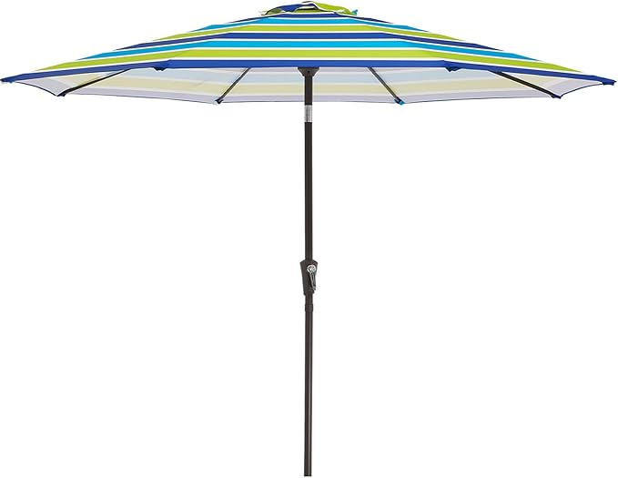 MEWAY 9ft Patio Umbrella Outdoor Table Umbrellas with Push Button Tilt and Crank, Market Umbrella 8 Sturdy Ribs for Deck, Garden, Pool and Backyard, Blue-Green Stripe by MEWAY