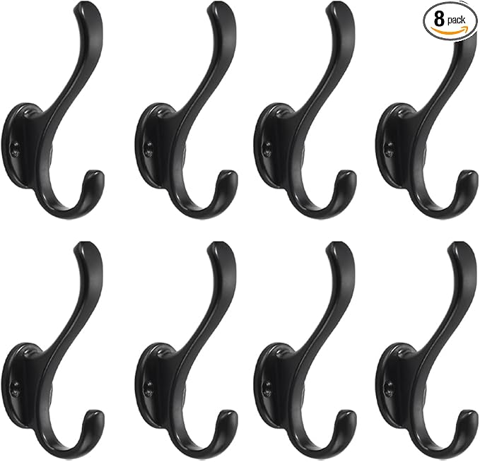 khtumeware 8 Pack Black Coat Hooks Wall Mount Heavy Duty Utility Retro Double by khtumeware