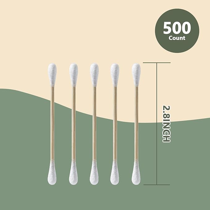 500 Count-Bamboo Double-Tipped Cotton Swabs, Organic & Biodegradable Ear Buds - Image 5