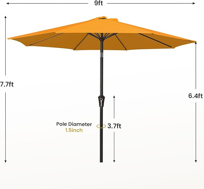 MEWAY 9ft Patio Umbrella Outdoor Table Umbrellas with Push Tilt and Crank, Market Umbrella 8 Sturdy Ribs for Deck, Garden, Pool and Backyard, Bright Orange - Image 7