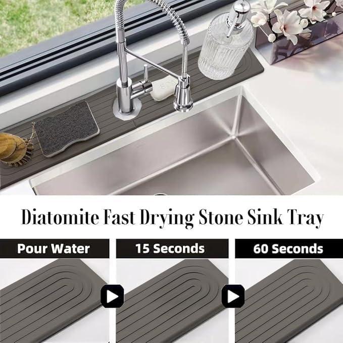Quick Drying Stone Faucet Mat for Kitchen Sink, 23.6'' Long Diatomite Sink Tray - Image 4