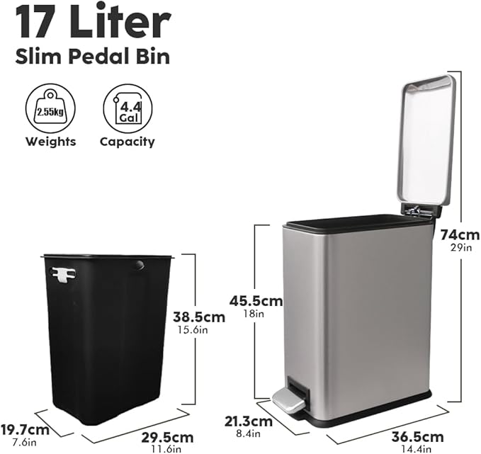 Bathroom Bin 17L, Kitchen Bins Small Trash Can - Image 8