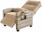 Garvee Outdoor Recliner Chair, 145° Adjustable Backrest & Footrest Lounge Chair with Removable Cushion and Flip-Up Side Table, All-Weather PE Wicker & Steel Frame for Poolside, Deck, Balcony, Khaki - Image 4