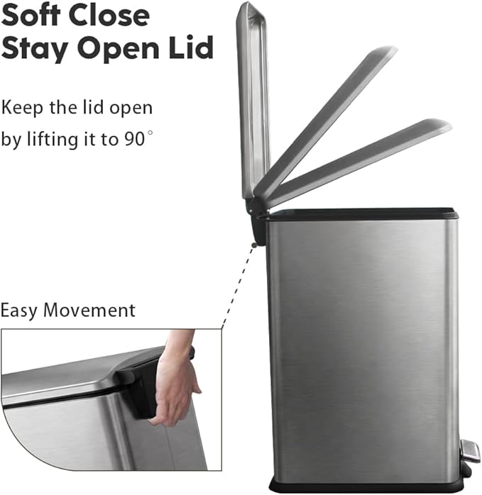 8 Gallon Trash Can with Lid, Stainless Steel Bathroom Garbage Can with Removal - Image 4