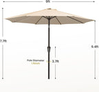 MEWAY 9ft Patio Umbrella Outdoor Table Umbrellas with Push Button Tilt and Crank, Market Umbrella 8 Sturdy Ribs for Deck, Garden, Pool and Backyard, Cream Beige - Image 7